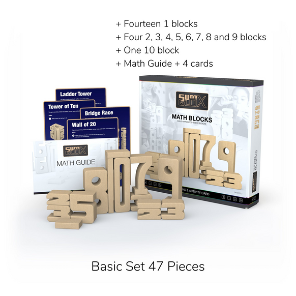 SumBlox Solid Wood Educational Number Blocks - Basic Set of 47