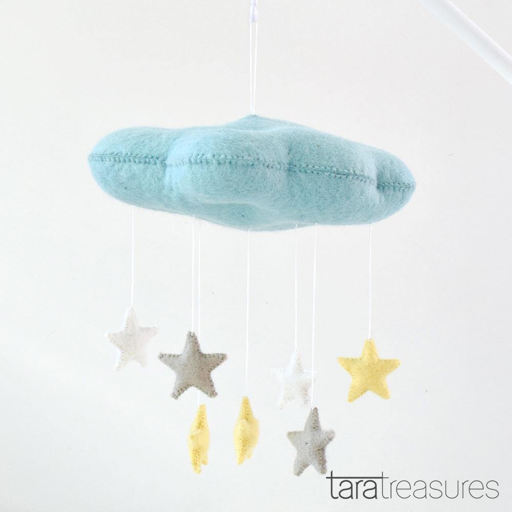 Cloud Nursery Mobile with Stars - 3D Blue - Big Head