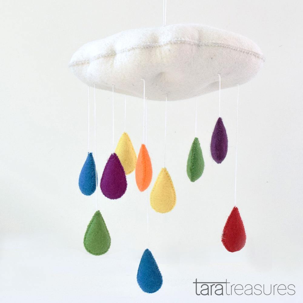 Cloud Nursery Mobile with Raindrops - 3D Colourful - Big Head