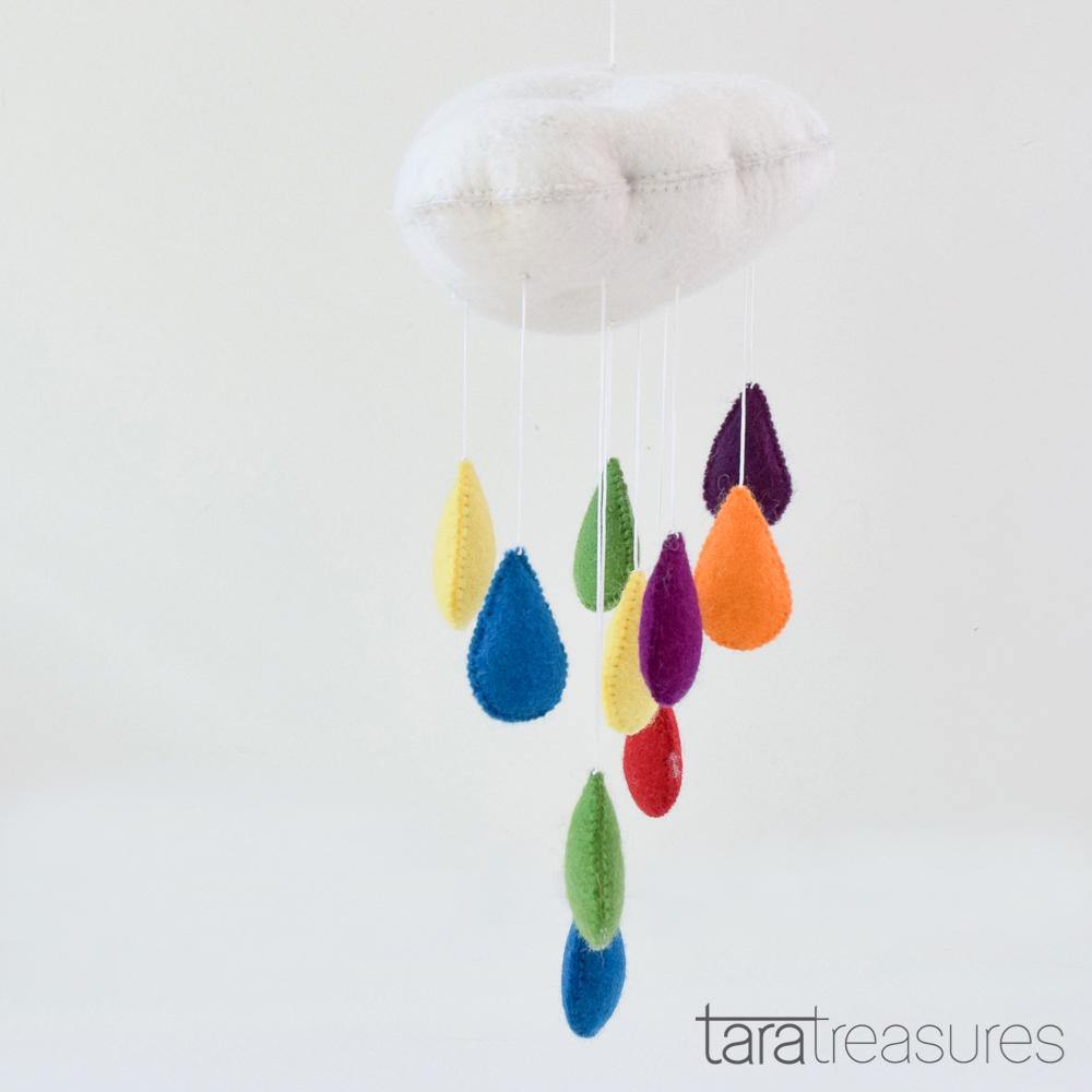 Cloud Nursery Mobile with Raindrops - 3D Colourful - Big Head
