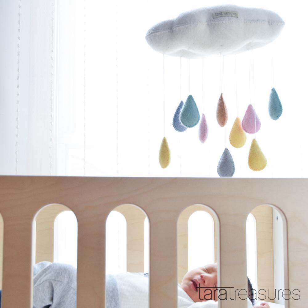 Cloud Nursery Mobile with Raindrops - 3D Pastel - Big Head