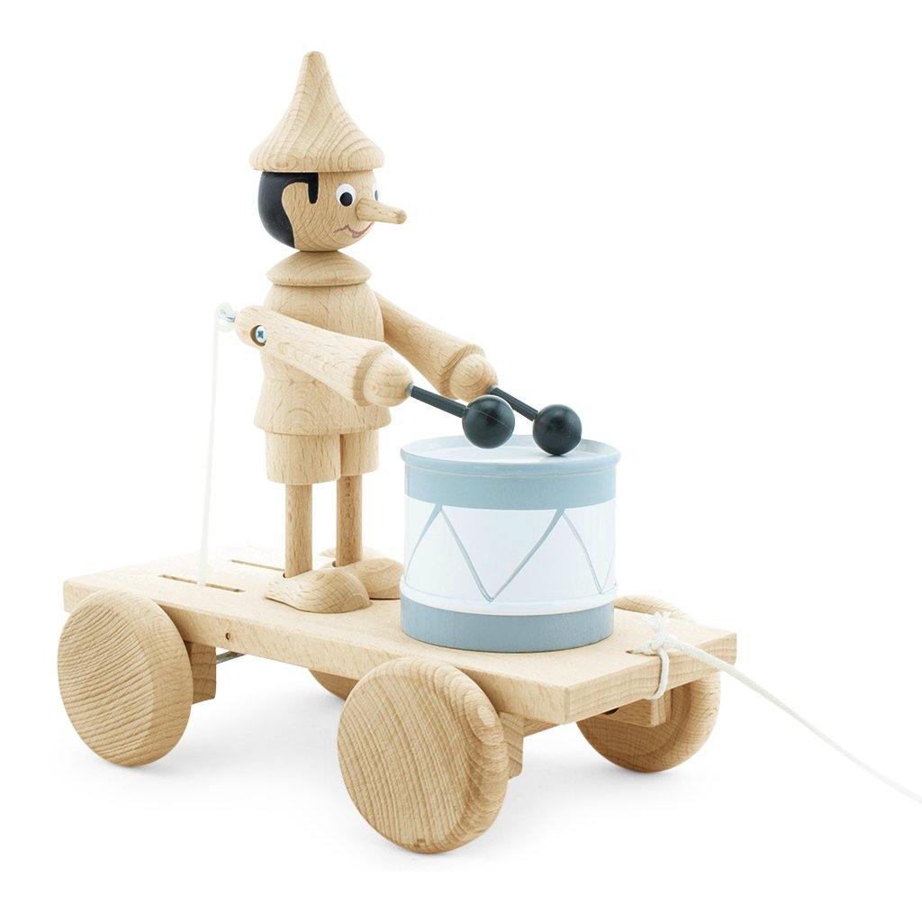 Wooden Pull Along Pinocchio Toy With Drum - Big Head