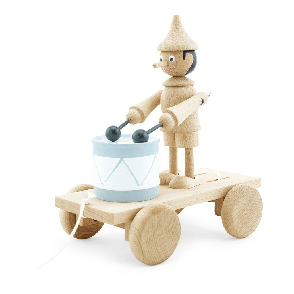 Wooden Pull Along Pinocchio Toy With Drum - Big Head