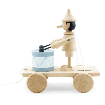 Wooden Pull Along Pinocchio Toy With Drum - Big Head
