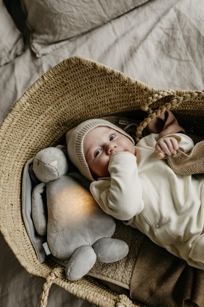 MOONIE Organic Humming Bunny with Lamp - SILVER - Big Head
