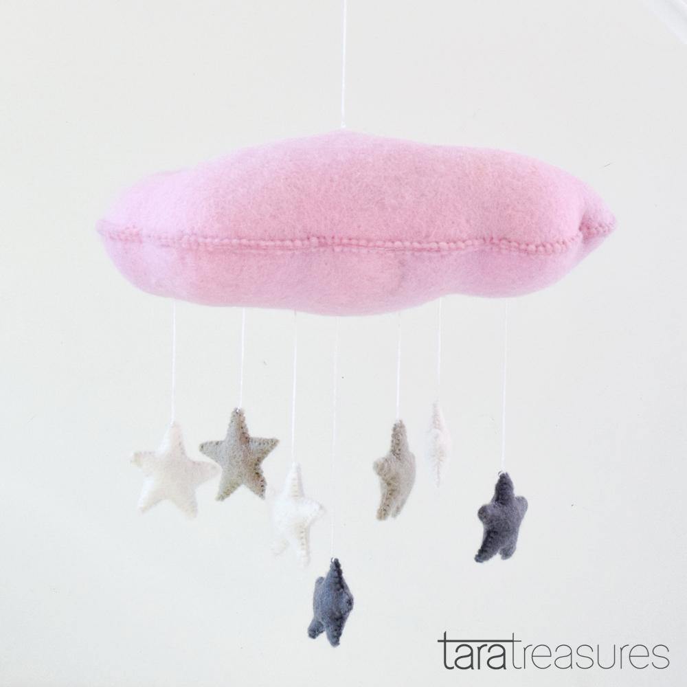 Cloud Nursery Mobile with Stars - 3D Pink - Big Head