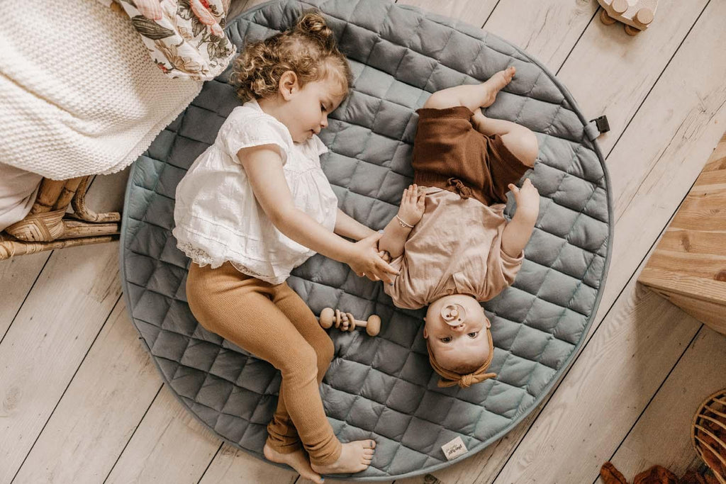 Play&Go Dusty Blue Organic Babymat - Bag - Big Head