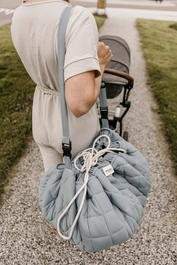 Play&Go Dusty Blue Organic Babymat - Bag - Big Head