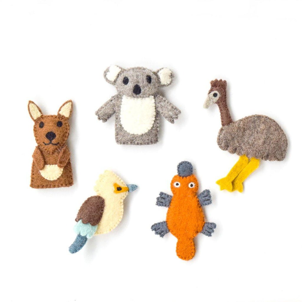 Australian Animals set consists of a kangaroo, koala, emu, kookaburra and platypus