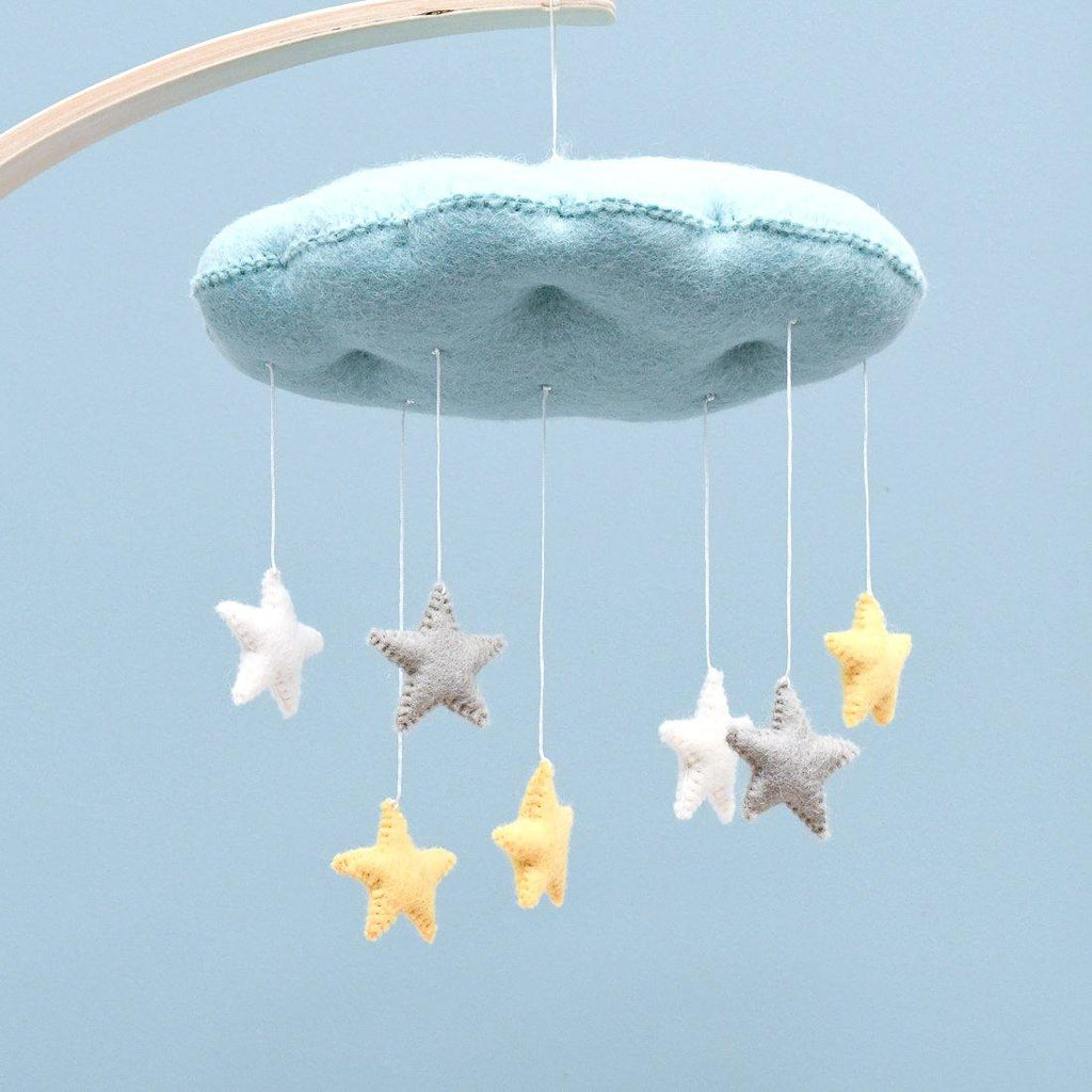 Cloud Nursery Mobile with Stars - 3D Blue - Big Head