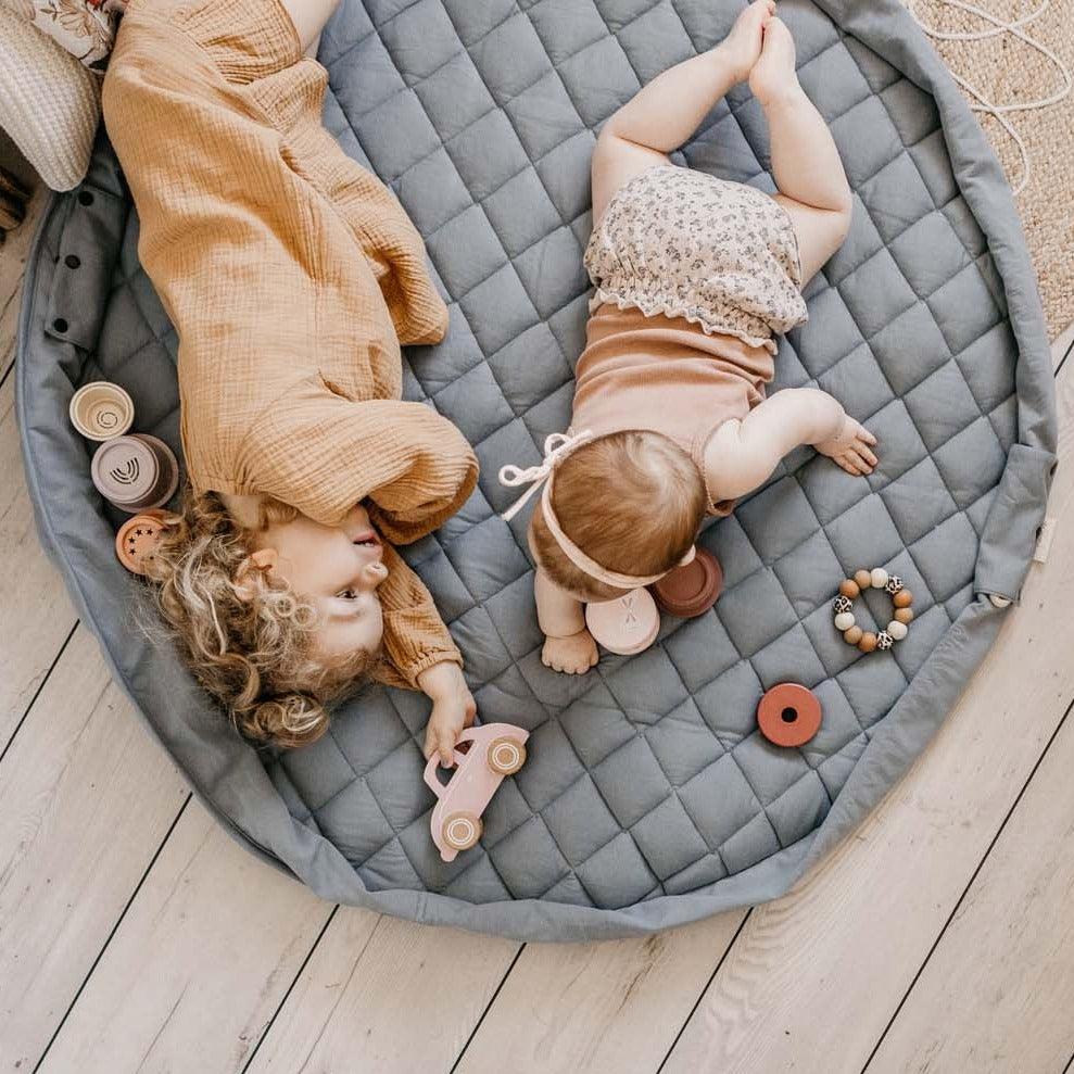 Play&Go Dusty Blue Organic Babymat - Bag - Big Head