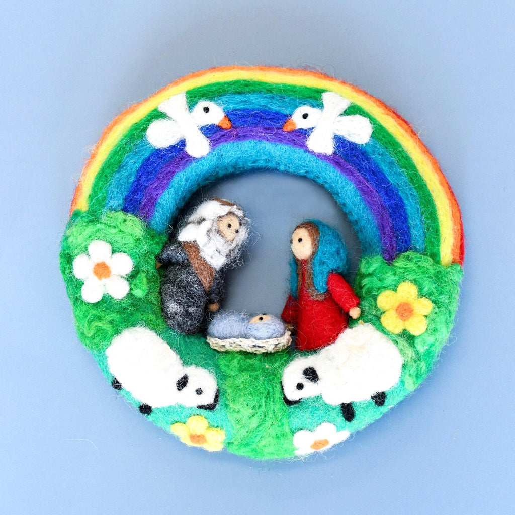Felt Christmas Rainbow Nativity Wreath - Big Head