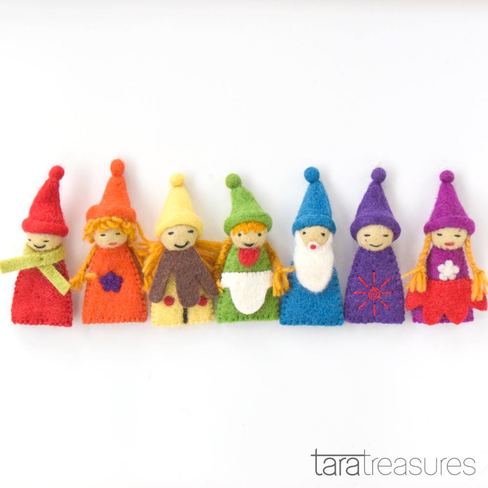 Rainbow Colourful Gnomes Finger Puppet Set - Big Head