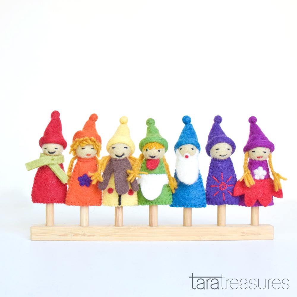 Rainbow Colourful Gnomes Finger Puppet Set - Big Head