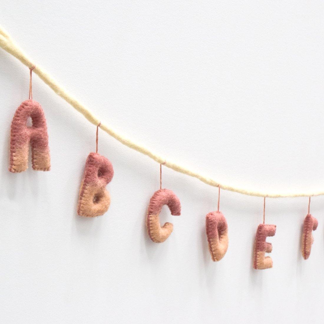 Felt Alphabet Garland A to Z Blush Earthy Tones Big Head