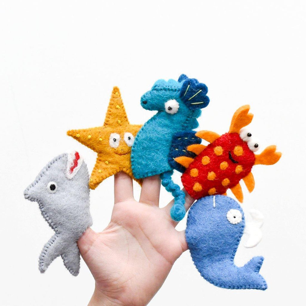 Ocean and Sea Creatures A, Finger Puppet Set - Big Head