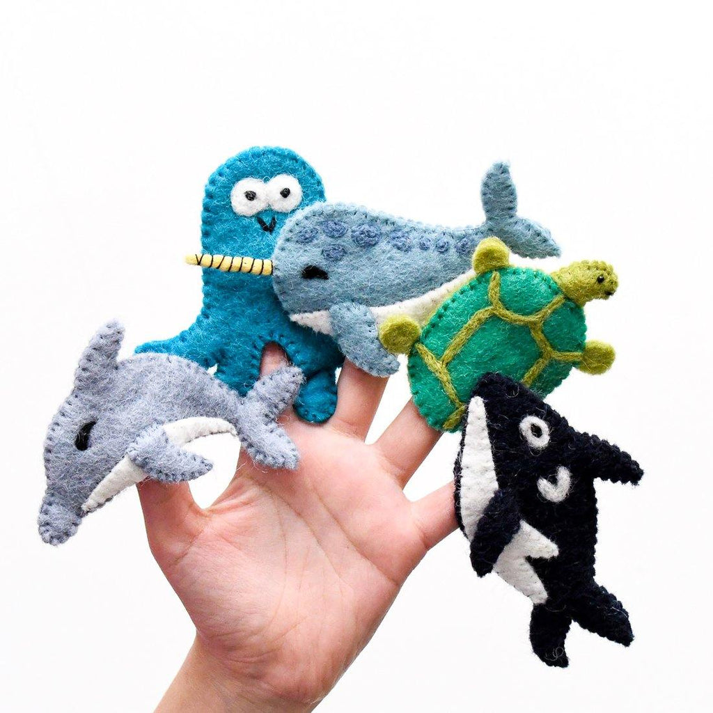 Ocean and Sea Creatures B, Finger Puppet Set - Big Head