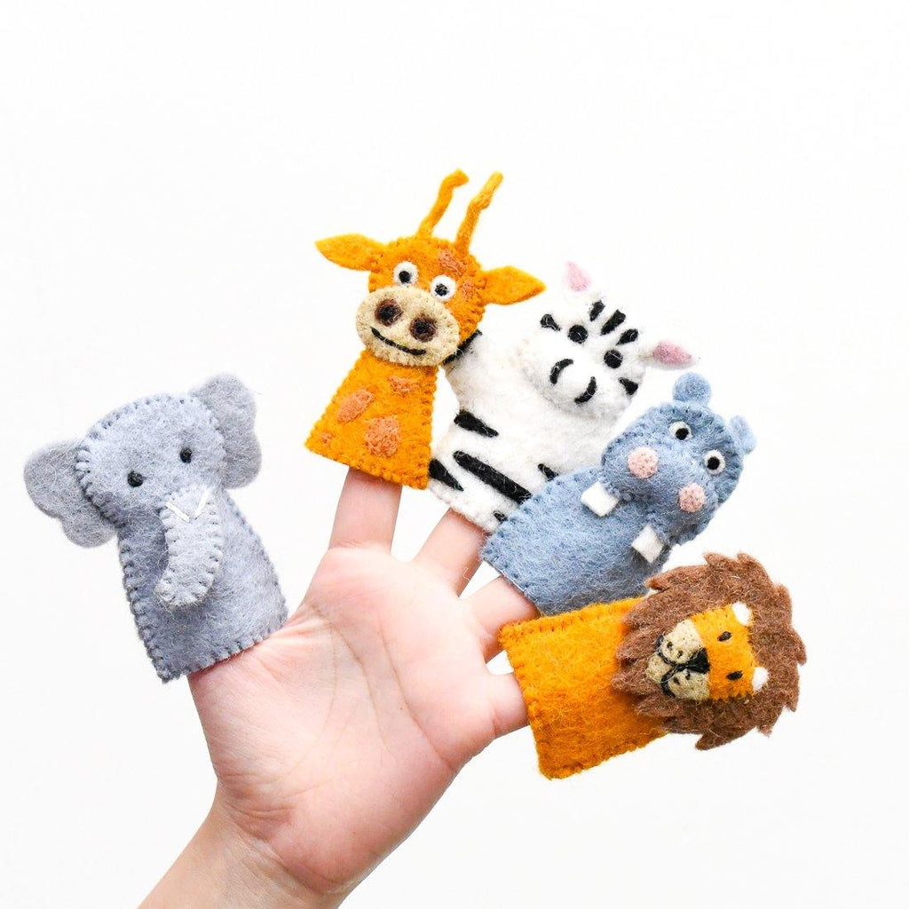 Safari Animals, Finger Puppet Set - Big Head