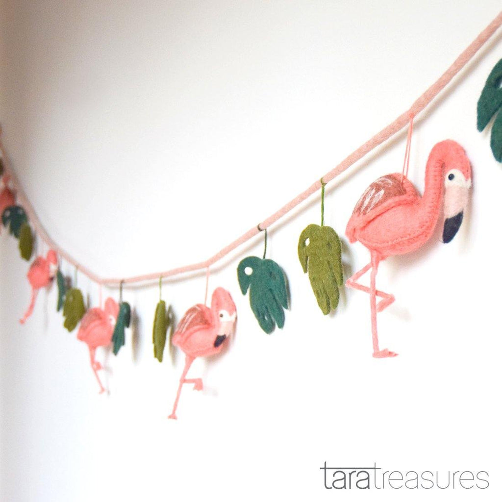 Pink Flamingo Tiki Felt Garland - Big Head