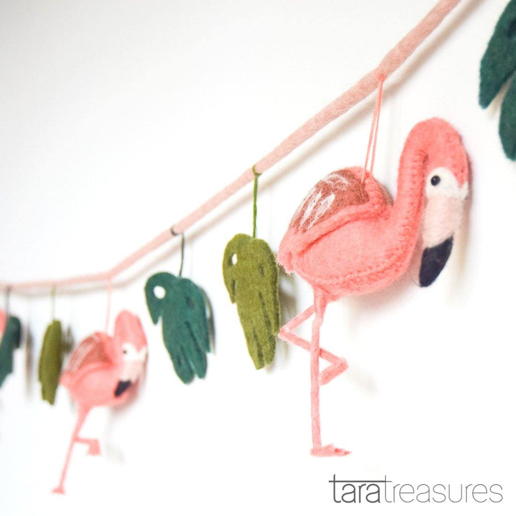 Pink Flamingo Tiki Felt Garland - Big Head