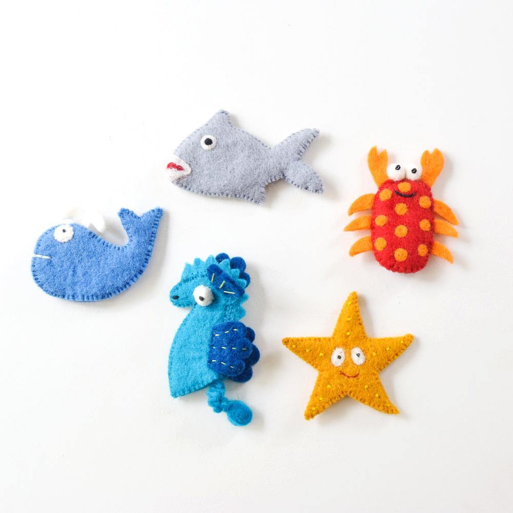 Ocean and Sea Creatures A, Finger Puppet Set - Big Head