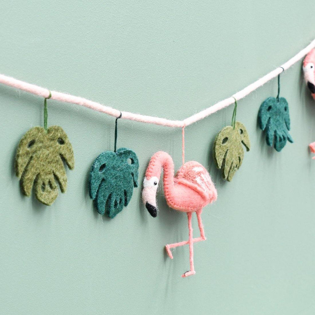 Pink Flamingo Tiki Felt Garland - Big Head