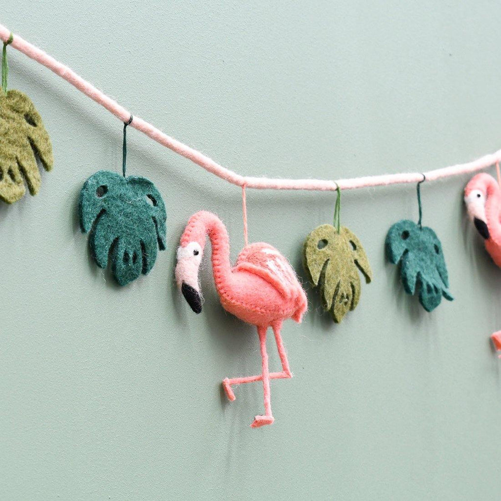 Pink Flamingo Tiki Felt Garland - Big Head