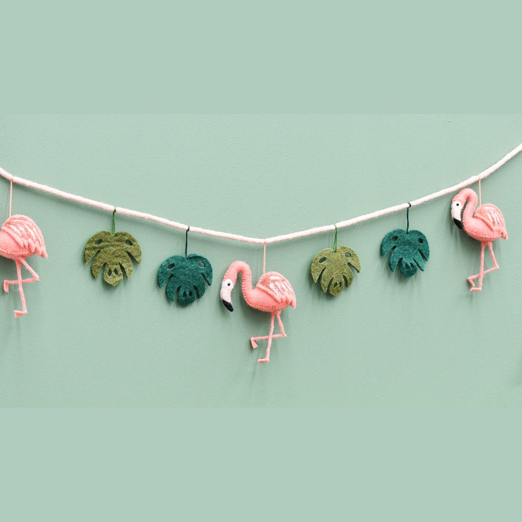 Pink Flamingo Tiki Felt Garland - Big Head