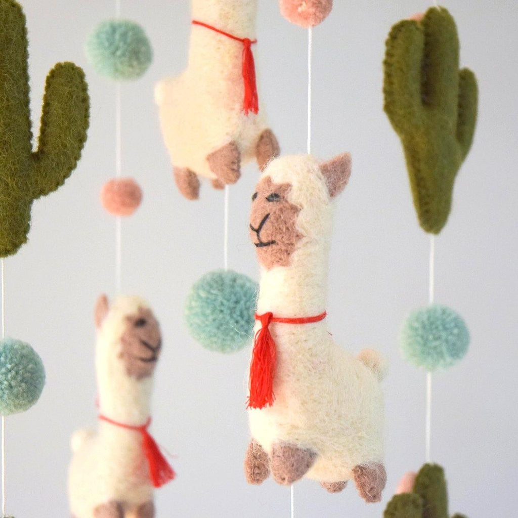 Felt Nursery Cot Mobile - Llama and Cactus