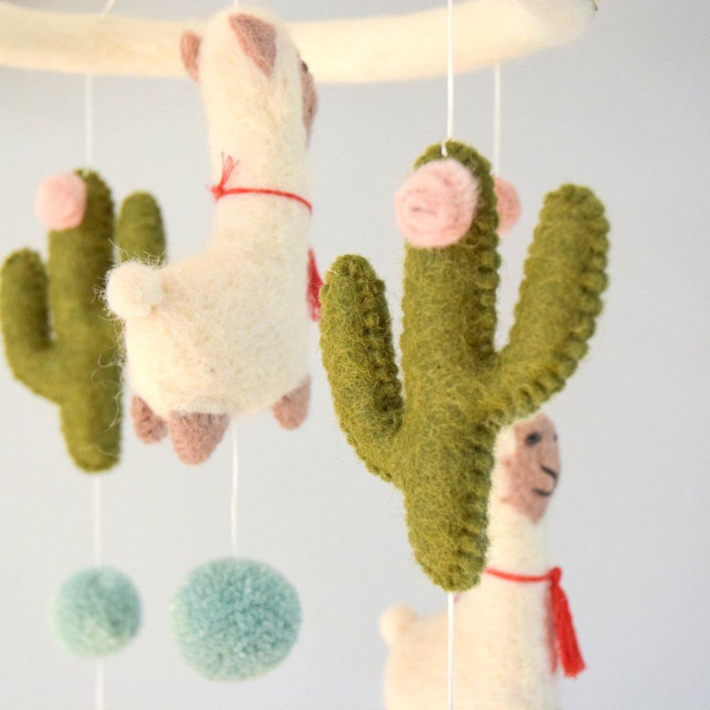 Felt Nursery Cot Mobile - Llama and Cactus