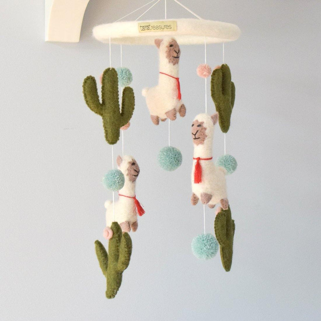 Felt Nursery Cot Mobile - Llama and Cactus