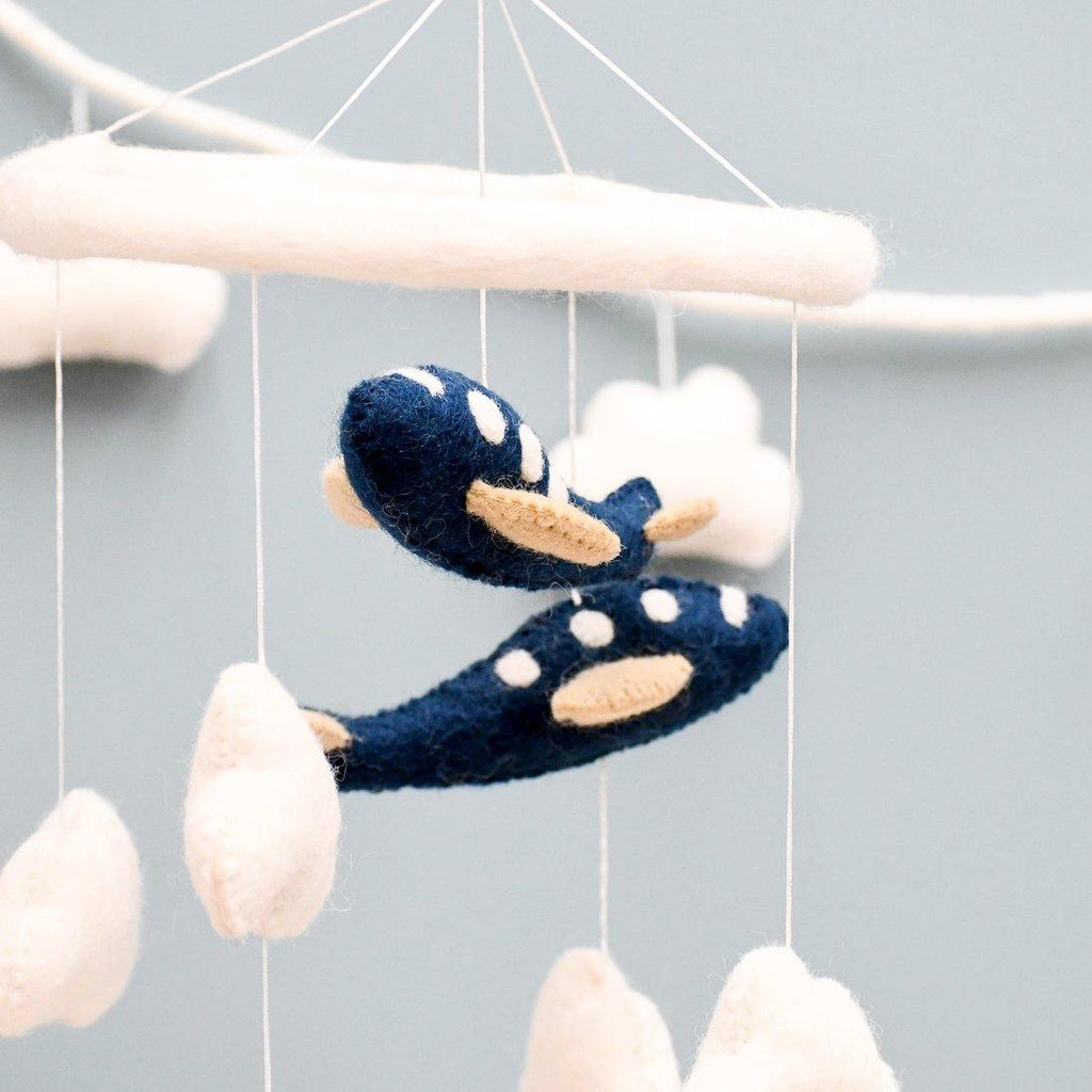 Nursery Cot Mobile - Navy Blue Airplanes - Big Head