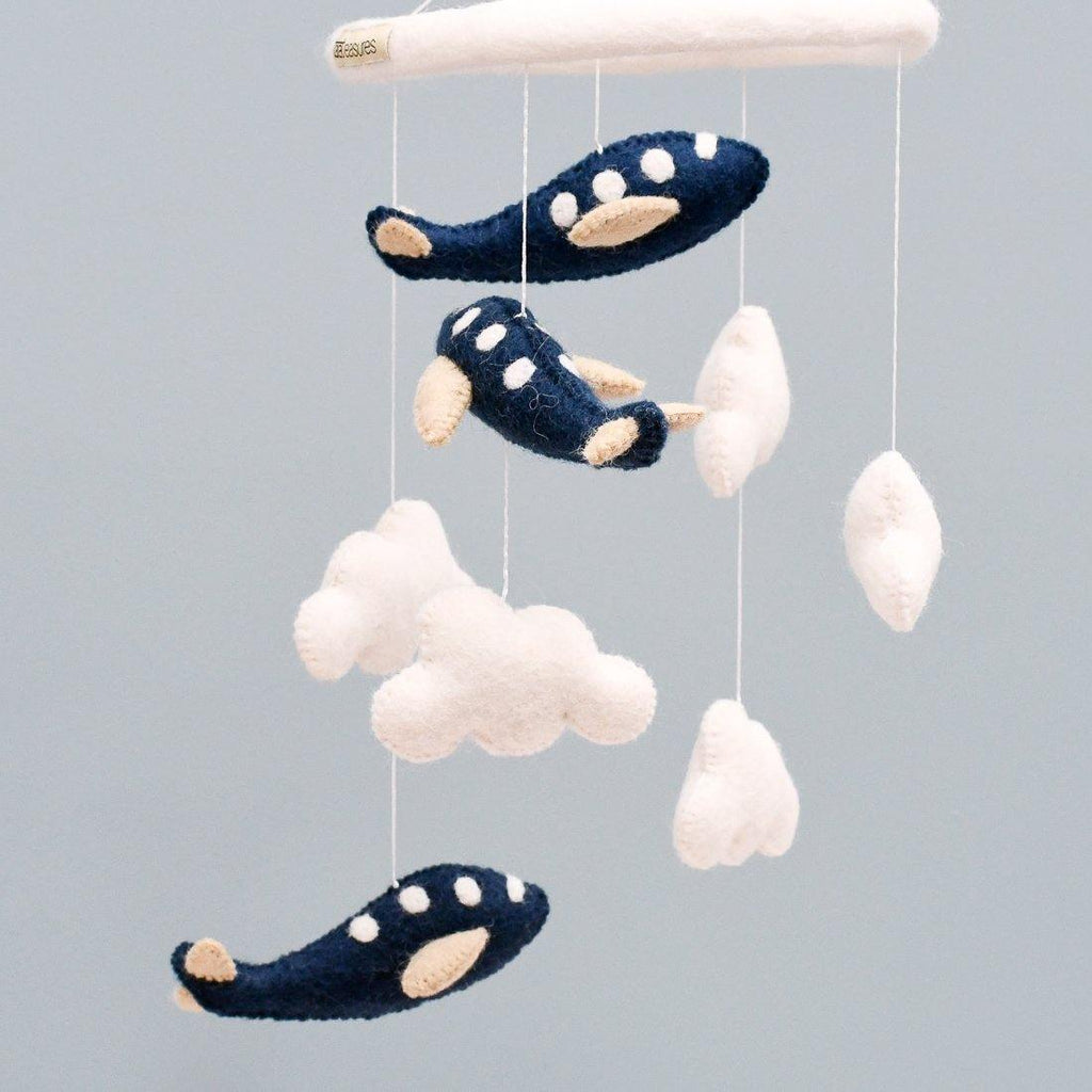 Nursery Cot Mobile - Navy Blue Airplanes - Big Head
