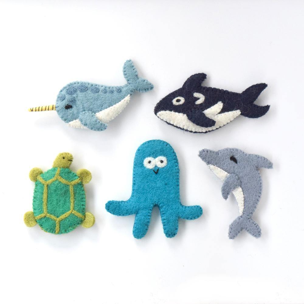 Ocean and Sea Creatures B, Finger Puppet Set - Big Head