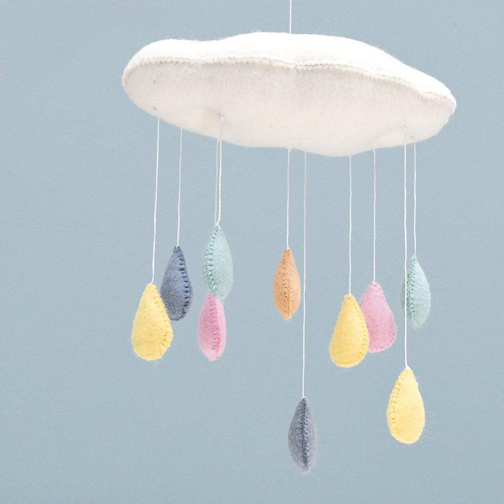 Cloud Nursery Mobile with Raindrops - 3D Pastel - Big Head