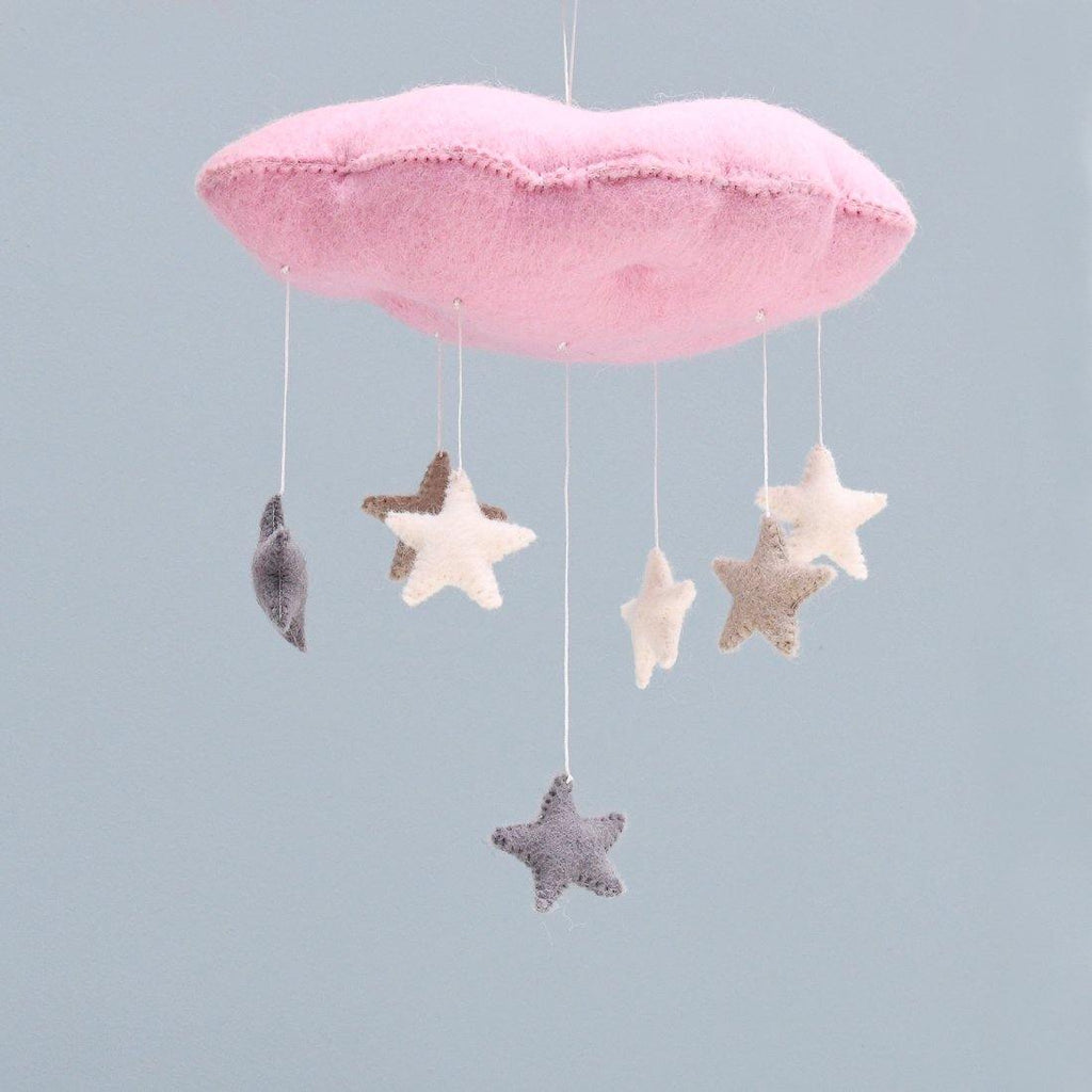 Cloud Nursery Mobile with Stars - 3D Pink - Big Head