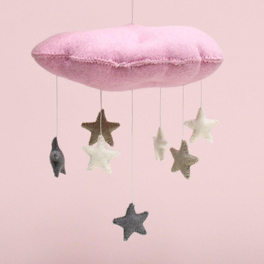 Cloud Nursery Mobile with Stars - 3D Pink - Big Head