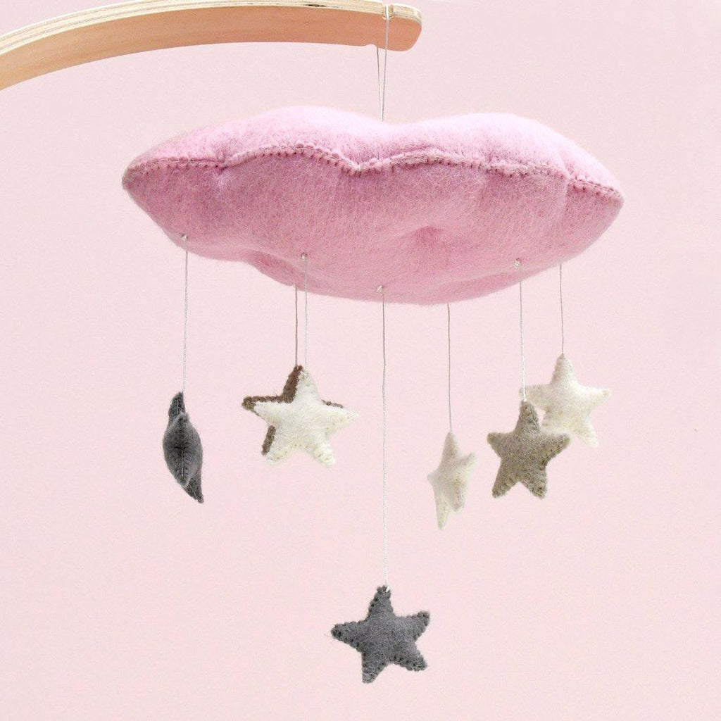 Cloud Nursery Mobile with Stars - 3D Pink - Big Head