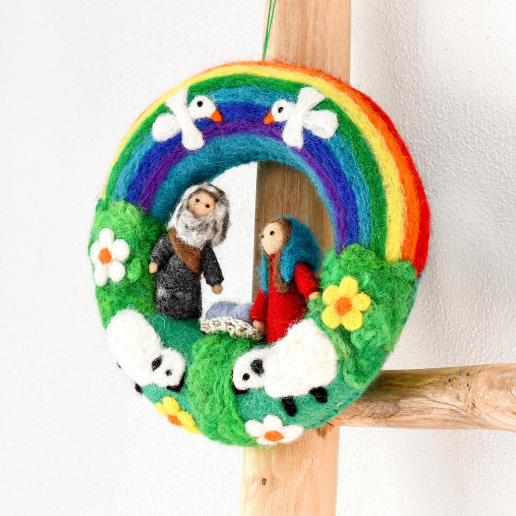 Felt Christmas Rainbow Nativity Wreath - Big Head