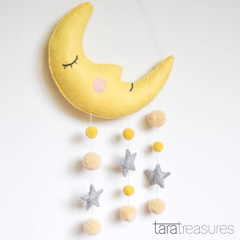 Nursery Cot Mobile - Sleeping Moon - Big Head